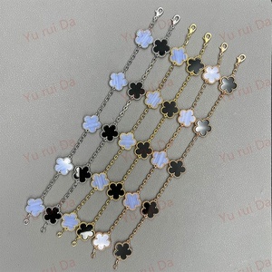 Vòng tay bạc Ý S925 cao cấp hình cỏ bốn lá may mắn, đá mắt hổ sang trọng, trang sức thời trang nữ - Product Image 1