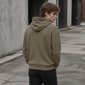Sweat à capuche vintage streetwear personnalisé, coupe carrée et courte, en tissu gaufré, avec fermeture éclair, haute qualité, couleur unie, pour homme, très vendu - Product Image 3