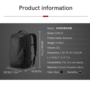 Kingsons Tùy Chỉnh Máy Tính Xách Tay Ba Lô Du Lịch Máy Tính Trường Túi Mịn Ba Lô Chống Thấm Nước - Product Image 5