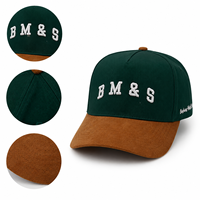 Gorra de Béisbol de Algodón Estructurada de 5 Paneles con Logotipo Personalizado Bordado, Visera de Gamuza, Dos Tonos Verde y Marrón