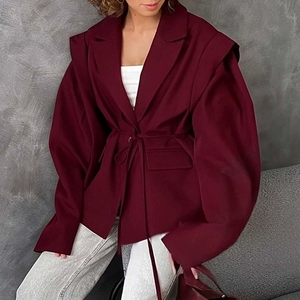 New Autumn and Winter Hot <strong>Sale</strong> Fashion Waist-cinching Slimming Tie-waist Loose Versatile V-neck <strong>Coat</strong> for <strong>Women</strong> - Product Image 4