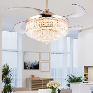 Ventilateur de plafond intérieur de style américain moderne, en cristal, faible consommation d'énergie, DC 4, 3 pales, lumière LED 3 couleurs, variateur d'intensité, télécommande - Product Image 5