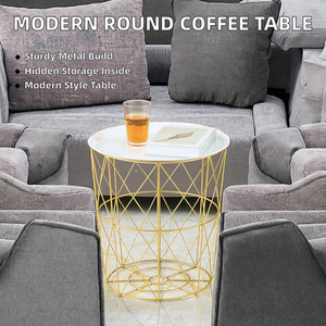 Mesa de Centro Redonda Moderna y Minimalista con Función de Almacenamiento, Superficie de Madera y Metal, Mueble Multifuncional para Sala de Estar - Product Image 2