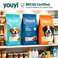 YOUYI Sachet Doypack 1kg 2kg 5kg pour croquettes pour chien, anti-perforation, avec fermeture éclair, OEM pour aliments pour animaux de compagnie