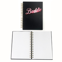 Carnet à spirale esthétique avec couverture estampée à chaud or rose, texte métallique 3D, reliure Wire-O noir mat et or, ligné