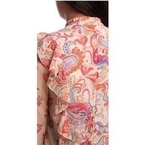 Women's Chiffon Paisley Print Blouse With Ruffles Mandarin Collar <b>Balloon</b> Sleeve Bohemian Style Spring Summer Top - Product Image 6