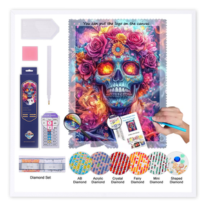 Kits de pintura de diamantes DIY personalizados para adultos, diseño único 5D, esqueleto moderno, flor, decoración del hogar, arte impreso, pintura de diamantes 5D - Product Image 1