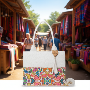 Bolso de Yute Blanco Fana Dahina para Mujer con Bordado de Logo Personalizado, Borlas, Cadenas y Cierre de Cremallera, Idea de Regalo - Product Image 2