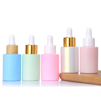 Flacon Cylindrique à Épaulement Plat pour Parfum, Sérum Contour des Yeux, Cosmétiques, Emballage Verre 30 ml Bleu Rose avec Compte-Gouttes et Coffret Cadeau