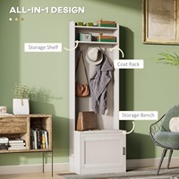 Entrée en bois rustique Hall étroit Arbre Porte-manteau Banc de rangement pour chaussures avec étagères et crochets pour couloir Utilisation du vestiaire