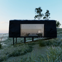 Maison préfabriquée de luxe en pierre noire, maison en pierre moderne, cabane modulaire de glamping, hôtel, maison écologique miniature surélevée et étanche pour complexe hôtelier