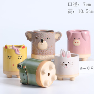 16 pots à fleurs en céramique <span class=keywords><strong>pour</strong></span> plantes succulentes, faits à la main, en poterie grossière, mini pots à fleurs de dessin animé, idées cadeaux - Product Image 2