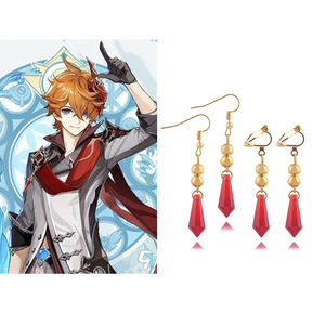 New Anime Accessories <strong>Genshin</strong> <strong>Impact</strong> Cosplay Tartaglia Red Pendant <strong>Earrings</strong> - Product Image 1