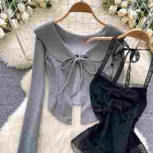 Ensemble 3 pièces Y2K pour femmes, haut tube halter et jupe en dentelle, vêtements en gros - Product Image 3