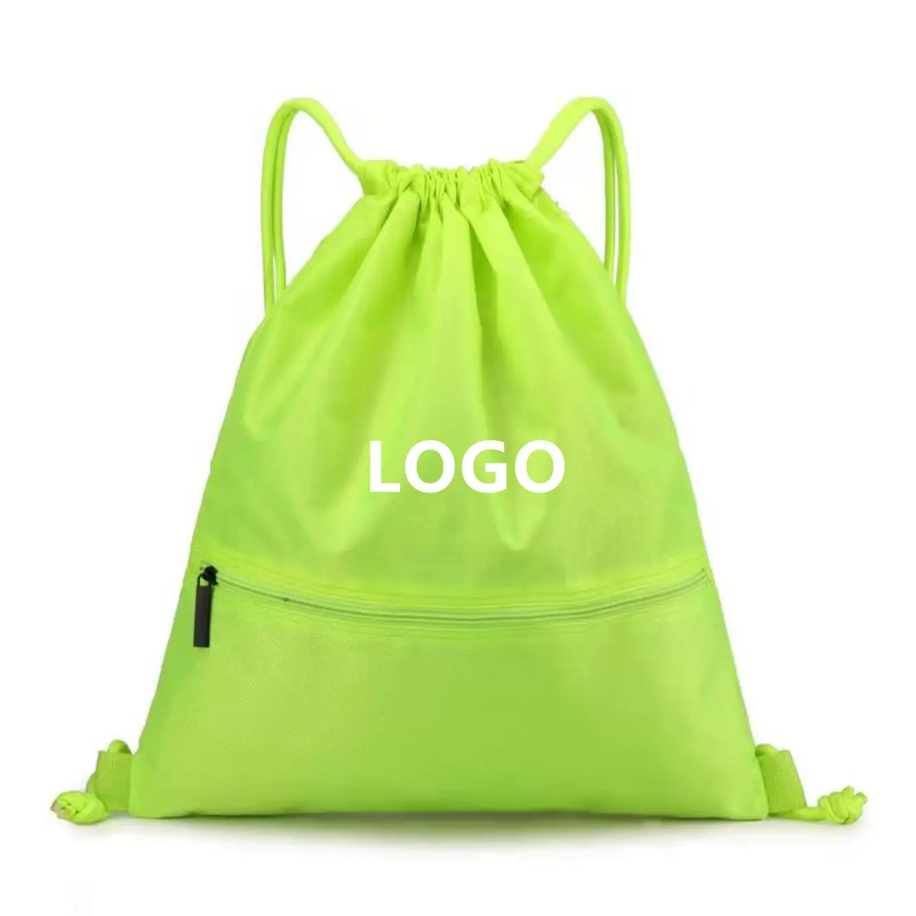 Custom Logo Nylon Full Color Backpack Waterproof 210D Polyester Drawstring Bag with Zipper Pocket