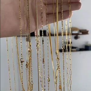 Wholesale 316l Stainless Steel Necklace Chains 18k Gold Plated Long Thin Box Chain For Necklace Diy Making Fashion Jewelry