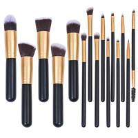 Ensemble de pinceaux de maquillage vegan Dongmei, 15 pièces, avec manche en bois noir, poils synthétiques pour un usage quotidien