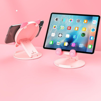 Support de téléphone portable de bureau réglable en hauteur avec motifs d'animaux de dessin animé mignons, support de téléphone de table flexible avec fonction pliable