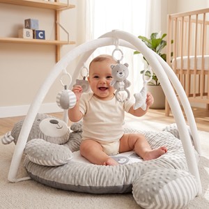 <span class=keywords><strong>Tapis</strong></span> d'éveil <span class=keywords><strong>de</strong></span> luxe gris en minky pour bébé, <span class=keywords><strong>tapis</strong></span> <span class=keywords><strong>de</strong></span> jeu rembourré en forme d'ours en peluche, centre d'apprentissage sensoriel <span class=keywords><strong>de</strong></span> style nordique, cadeau pour nouveau-né - Product Image 2