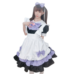 Vestido de sirvienta morado estilo japonés para mujer, disfraz de anime Lolita, falda, delantal, lazo, diadema con orejas de gato - Product Image 2