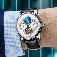 Pour LOBINNI Unique montres mécaniques pour hommes nouveau luxe squelette Design bracelet en cuir résistant à l'eau pointeur cadran affichage