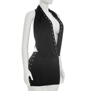 Viviblook D26ST168 Women Summer Skirt <b>Set</b> New <b>Sexy</b> Sleeveless Halter Swinging Collar Lace Up Tank Top Mini Bodycon Skirt Two Pie - Product Image 5