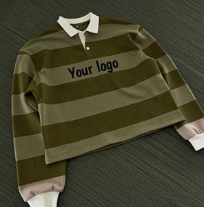 Camisa Polo de Manga Larga Personalizada para Hombre con Diseño a Rayas, Cierre de Botones Frontales, Estilo de Manga Larga - Product Image 4