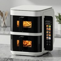 Friteuse à air double 11L, four de cuisson à deux zones, 2800W haute puissance, 10 programmes, friteuse sans huile à ondes d'air, double compartiment, fenêtre visible
