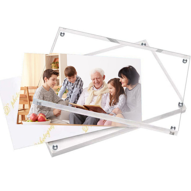 Acrylic 4x6 Freestanding Double Sided Magnetic Picture Frame Clear Frameless Transparent Square Desktop Display Gift Photo Frame