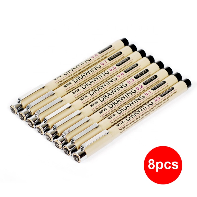 Pigment Liner чернила маркер для белой доски 0,05 0,1 0,2 0,3 0,4 0,5 0,6 0,8 различных наконечников, черная ручка эскизов кисти маркер для белой доски