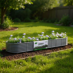 Fioriera rialzata in acciaio grigio, 100 cm di lunghezza, resistente, verniciata a polvere, per giardinaggio domestico - Product Image 2