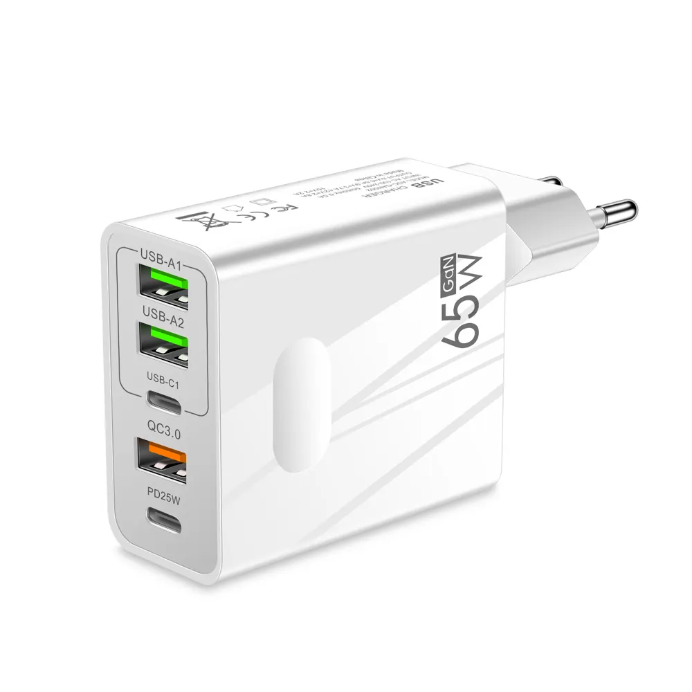 EU/UK/US 65w Gan Charger Gan 5 Ports Tablet Laptop Power Wall Pd Charger Travel Adapter Fast Charging Mobile Phone For Macbook