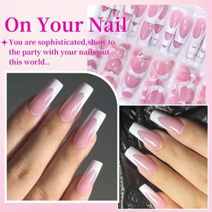 Extensions d'ongles 288 pièces français main et <span class=keywords><strong>pied</strong></span> porter ensemble d'ongles été court carré brillant faux ongle acrylique couverture complète adapté pour salon de manucure - Product Image 6