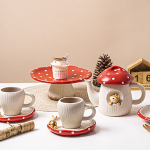 Moderno Criativo Bonito Cogumelo Em Forma De Cerâmica Chá Bandeja Mão Pintado Coffee Cup Set Sobremesa Frutas Bandeja para Festa - Product Image 2