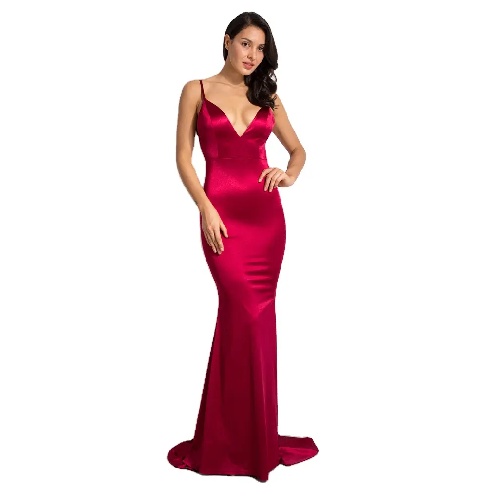 Deep V Neck Strappy Sleeveless Backless Pleated Long Evening Gown Stretch Floor Length Wedding Bridesmaid Mermaid Maxi Dresses