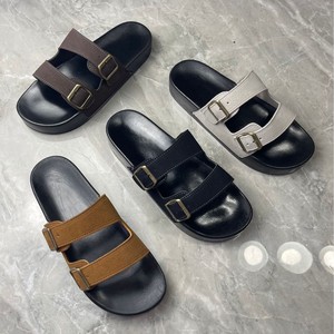 Genuine Leather men's Flat Sandals <b>Open</b> <b>Toe</b> Buckle Closure Rubber Sole Fashion Trend Summer Men Women Slides slippers - Product Image 1