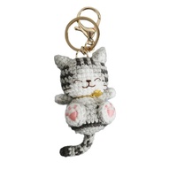 Porte-clés chat au crochet fait main, pendentif animal en peluche, breloque chat tricoté, accessoire de sac, cadeau mignon, vente en gros, personnalisé