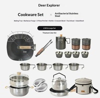 Ensemble de 4 ustensiles de cuisine en acier inoxydable comprenant une marmite (couleur originale), un saladier en forme de croissant, un plat à four, des pinces de barbecue, une théière, couleur argent