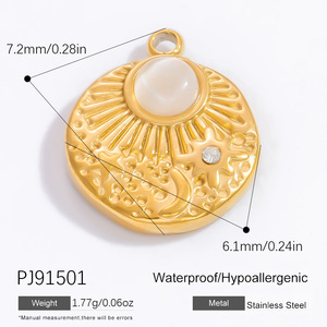 Charmes en acier inoxydable incrustés de pierres précieuses plaqués or 18K PVD |   Pendentif soleil éclatant, aigle impérial et étoile pour la fabrication de bijoux DIY |   Hypoallergénique - Product Image 6