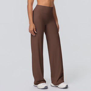 Pantalones de yoga acampanados de cintura alta, holgados <span class=keywords><strong>y</strong></span> transpirables, de color liso cepillado de doble cara, para correr <span class=keywords><strong>y</strong></span> fitness, al por mayor - Product Image 5