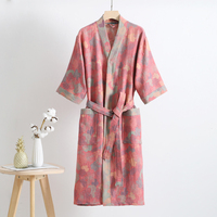 Peignoir en gaze jacquard 2 couches 100% coton pour femme, léger, en mousseline, manches 3/4, pour sauna et spa, avec poches, logo personnalisé