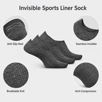 Chaussettes de sport invisibles sans couture avec talon en silicone antidérapant, compression de la voûte plantaire, respirantes, en tricot, chaussettes de doublure invisibles