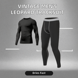 Conjunto Deportivo de Tres Piezas para Hombre, Estilo Vintage, para Otoño, Fitness, Running, Yoga, Ajustado, Manga Larga, Transpirable, de Secado Rápido, con Estampado de Leopardo - Product Image 2