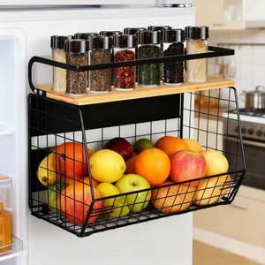 Wall Mounted Kitchen Storage Rack 2 Tier Magnetic Fruit <b>Vegetable</b> Organizer With Spice Shelf For Refrigerator Use - Product Image 4