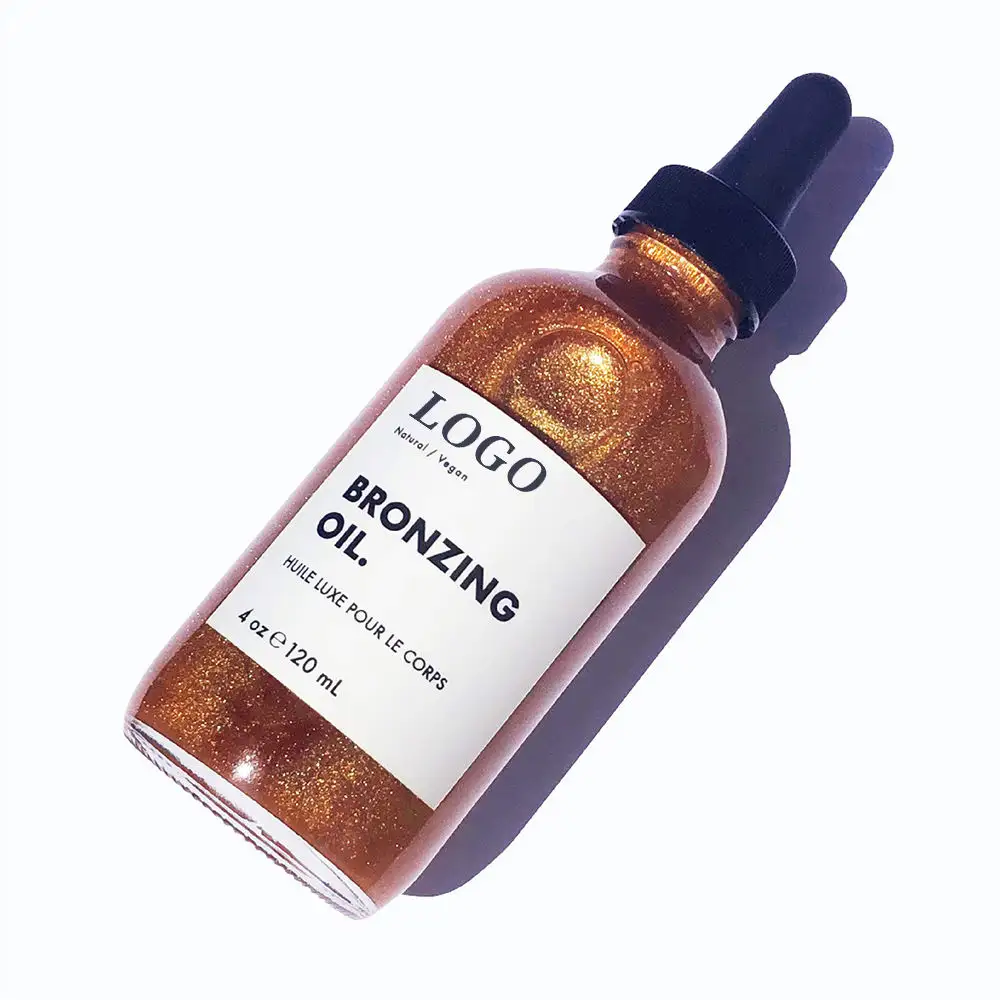 Custom Private Label Moisturizing Shimmering Tanning oil All Natural Bronzer Vegan Shimmer Body Glow Oil