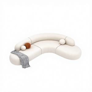 Sofá Esquinero en Forma de L, Estilo Crema, de Una Plaza, Diseño Nórdico, con Cubierta de Terciopelo Esponjoso, para Sala de Estar, Recepción, Salón de Belleza, Oficina de Ventas - Product Image 1