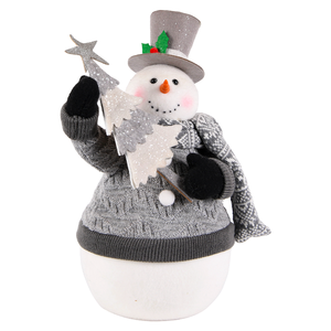 Cozy Grey Cable-Knit Sweater Snowman Figure with Star Tree for Sophisticated Winter Home Decor Bulk - Product Image 1