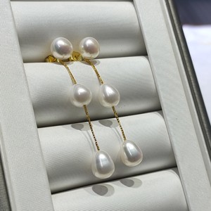 Dual-Purpose New Style 925 Sterling <strong>Silver</strong> Drop <strong>Long</strong> Chain Pearl <strong>Earrings</strong> 7-7.5mm Freshwater Rice Bead for Anniversary Party - Product Image 1