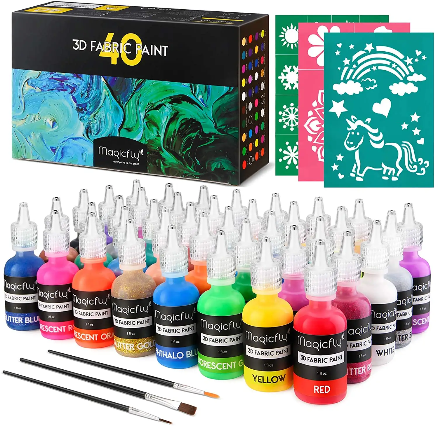 Permanent Fabric Paint with Fluorescent, Glow in The Dark, Glitter, Metallic Colors for Clothing, T-Shirt, Glass
