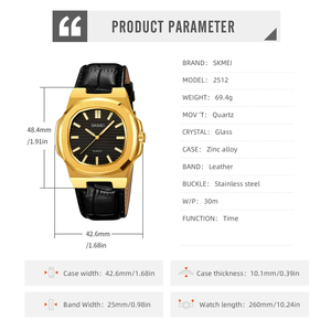 Montre de loisirs pour hommes Skmei 2512, mouvement à quartz or et argent, bracelet en cuir, étanche 3 ATM, vente en gros, personnalisation possible - Product Image 5